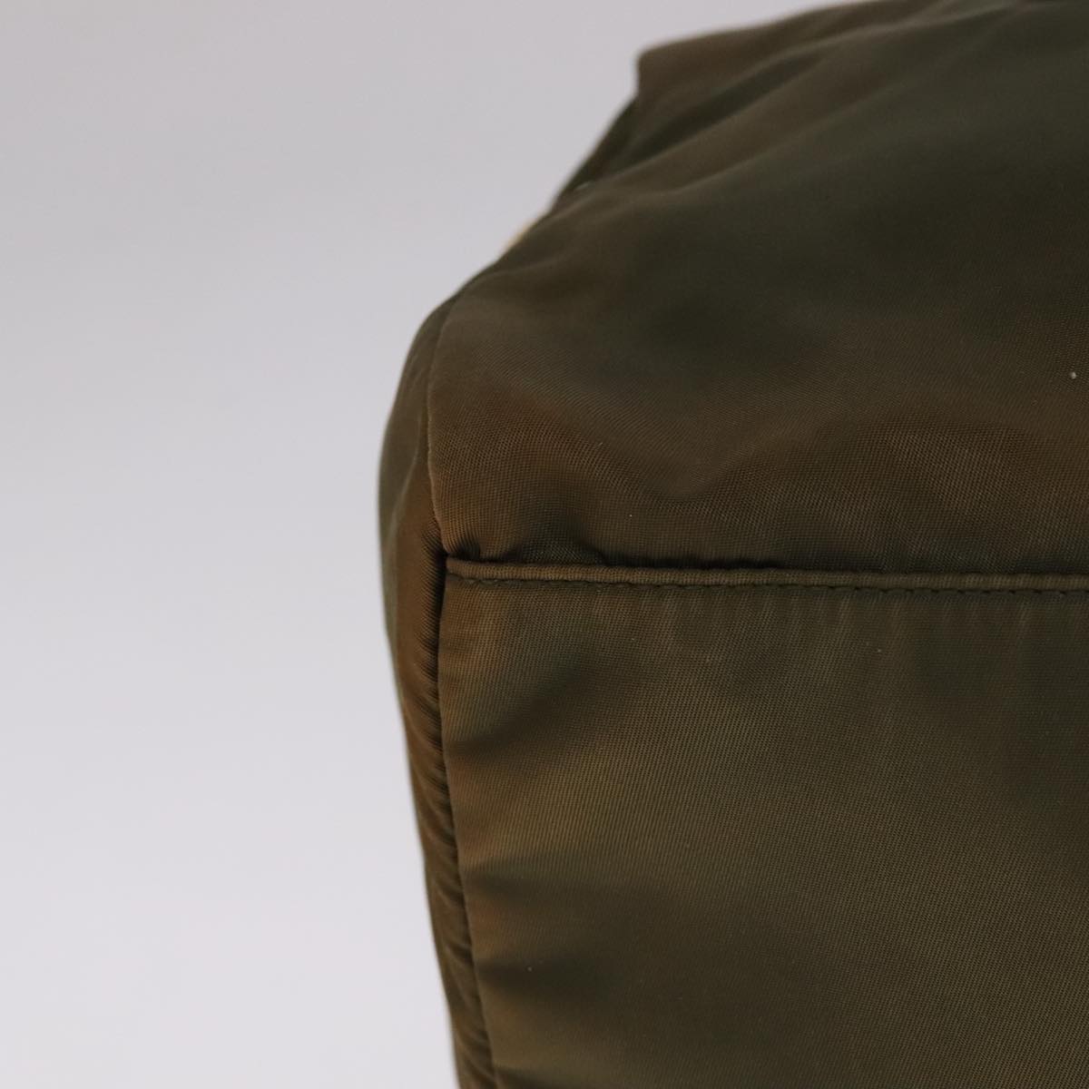 PRADA Boston Bag Nylon Khaki Gold Auth bs21678