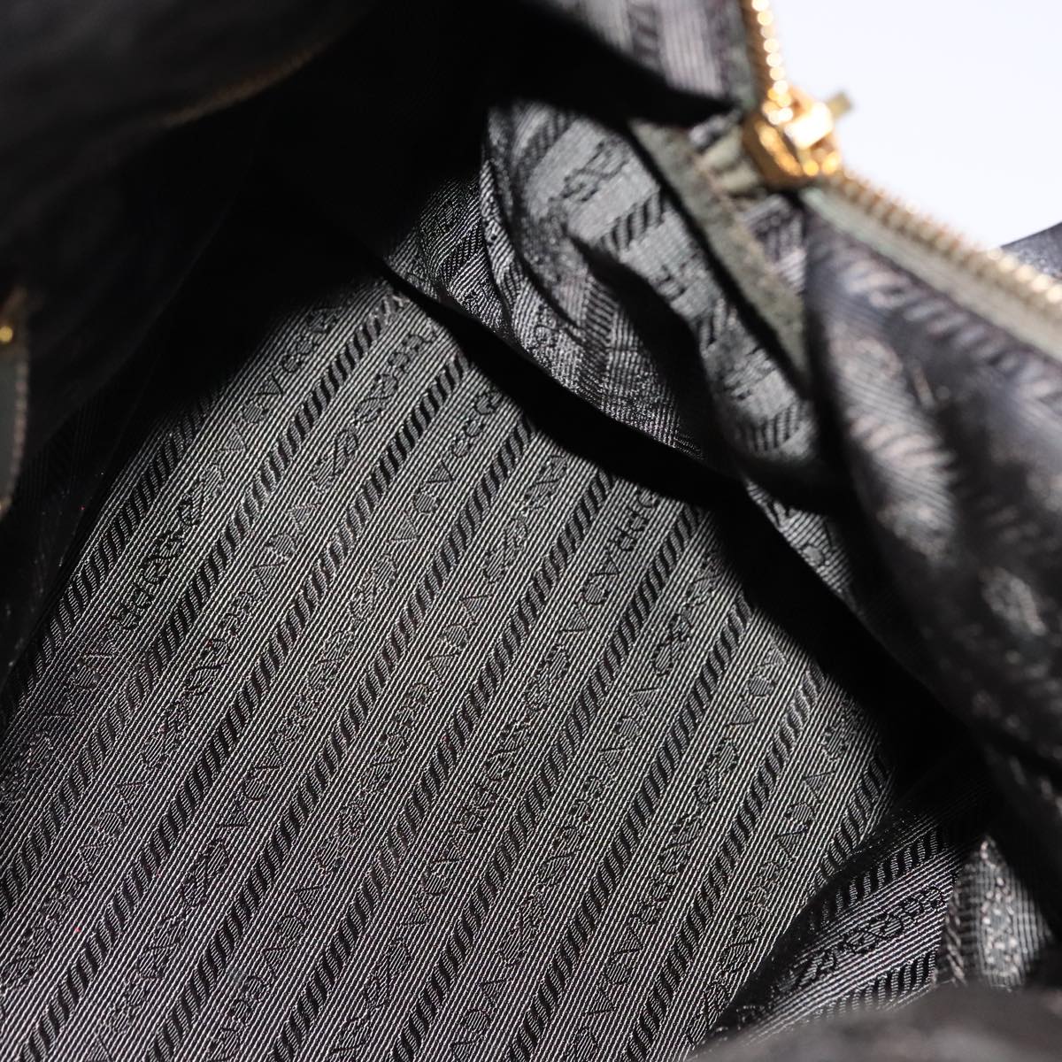 PRADA Boston Bag Nylon Khaki Gold Auth bs21678