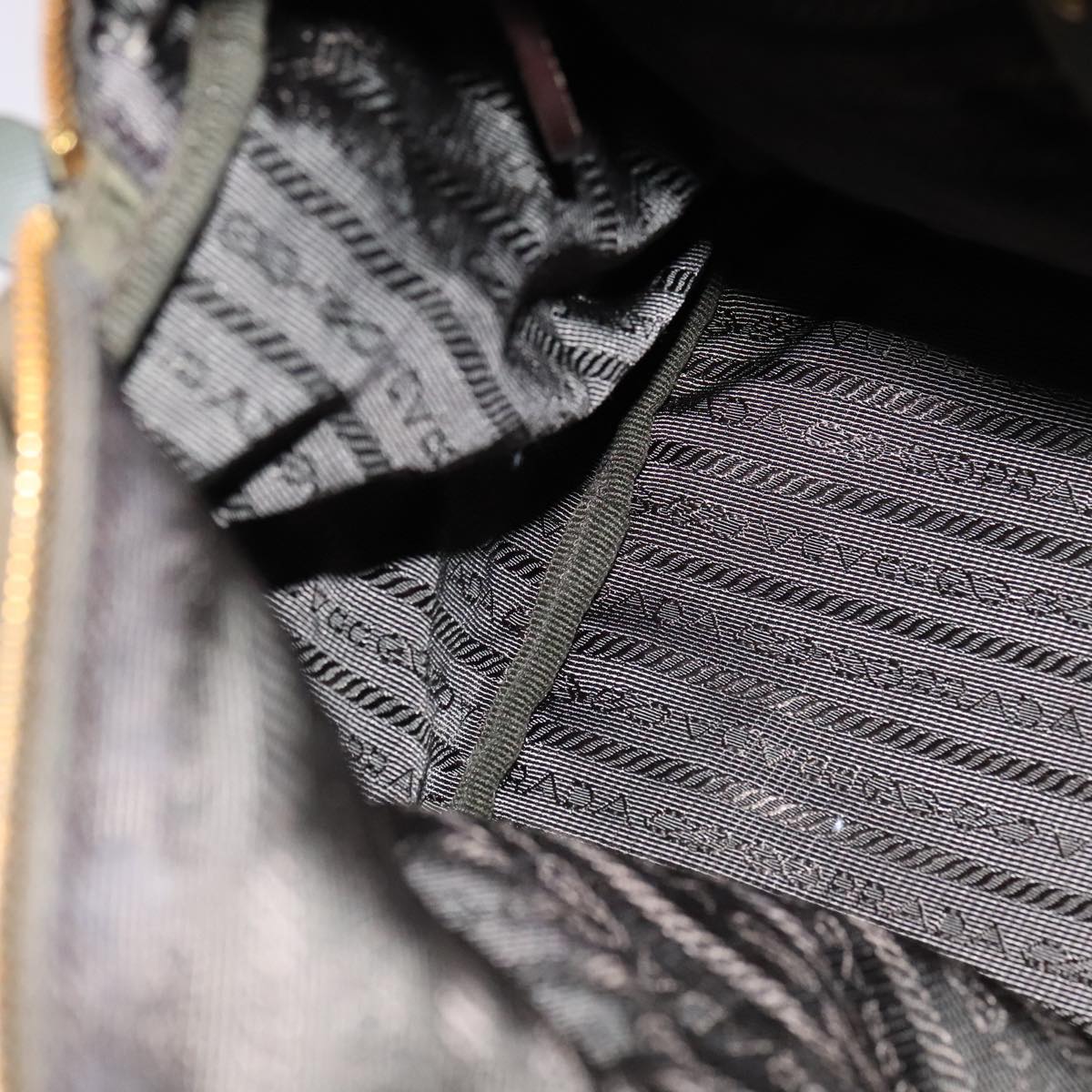 PRADA Boston Bag Nylon Khaki Gold Auth bs21678