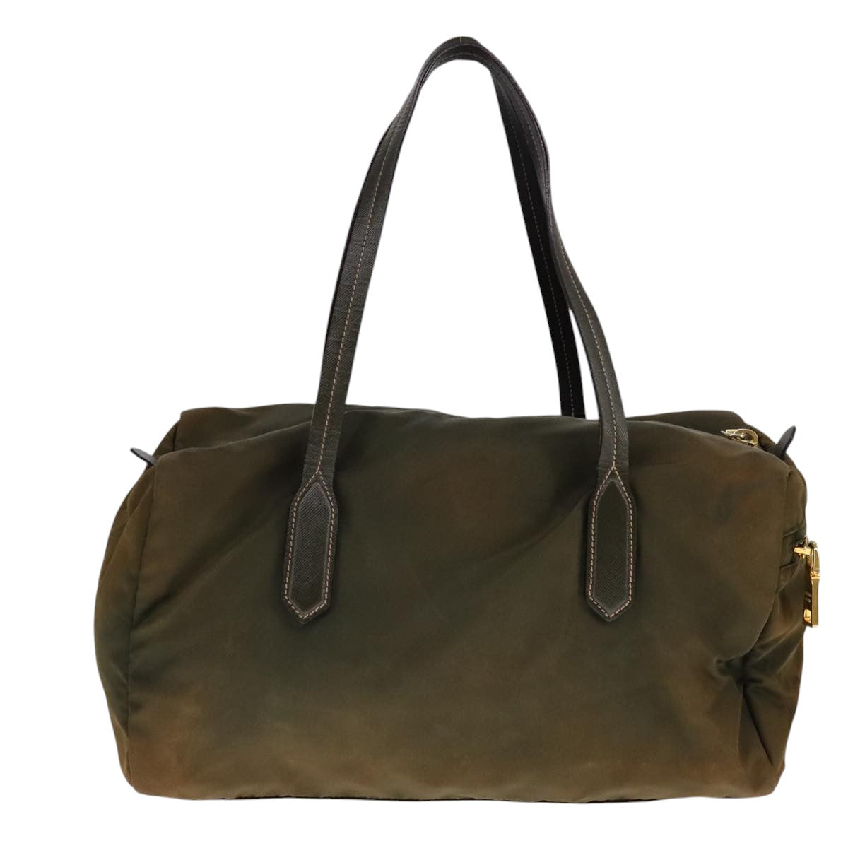 PRADA Boston Bag Nylon Khaki Gold Auth bs21678