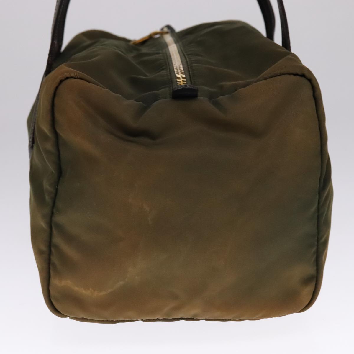 PRADA Boston Bag Nylon Khaki Gold Auth bs21678