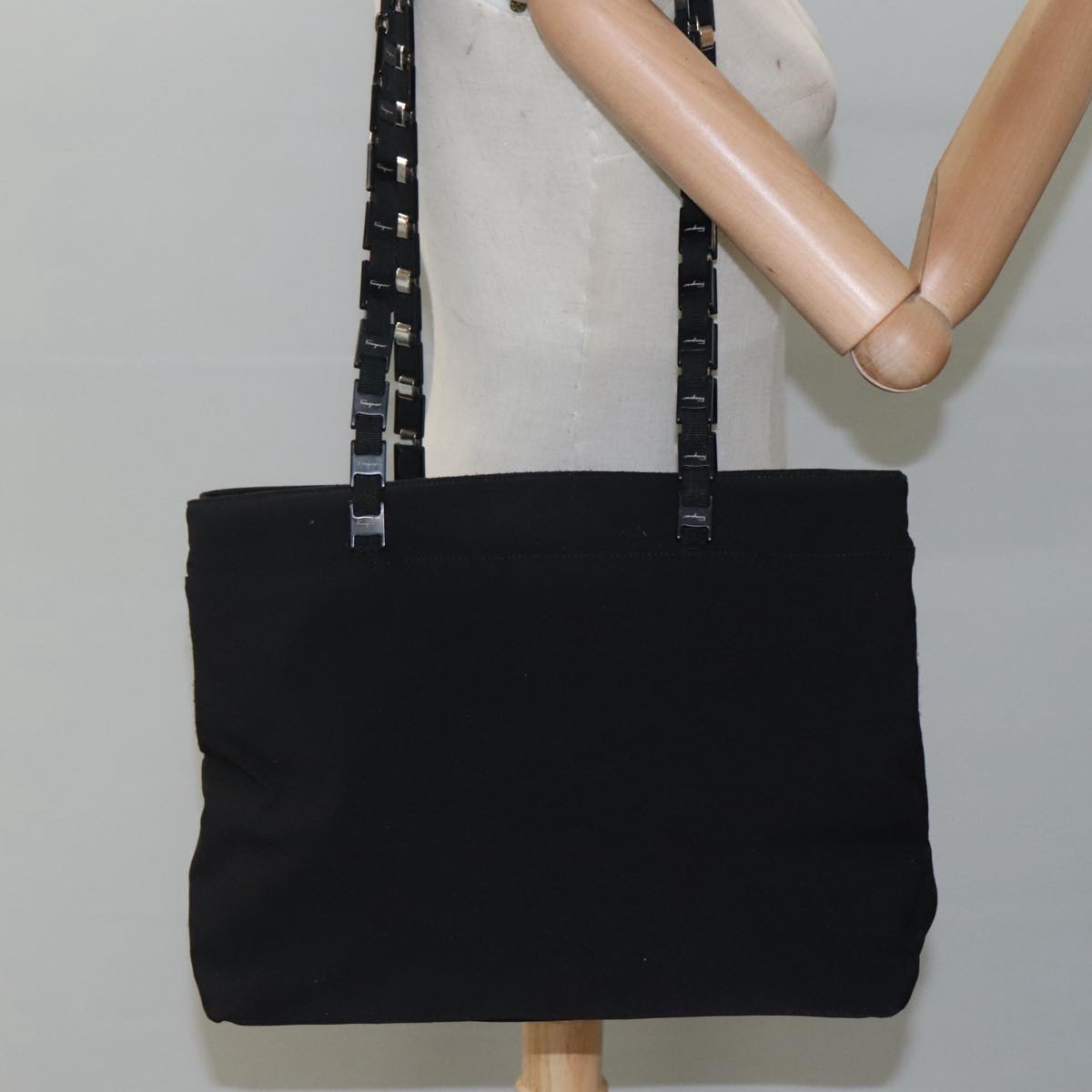 Salvatore Ferragamo Tote Bag Canvas Black Auth bs21725