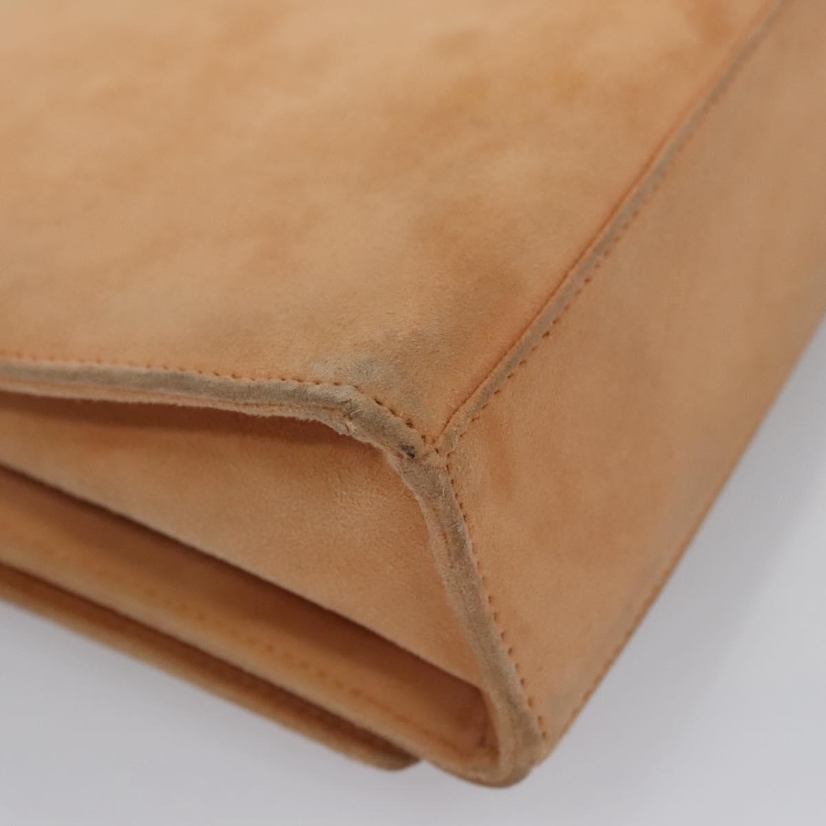 CHANEL Hand Bag Suede Beige Gold CC Auth bs21838