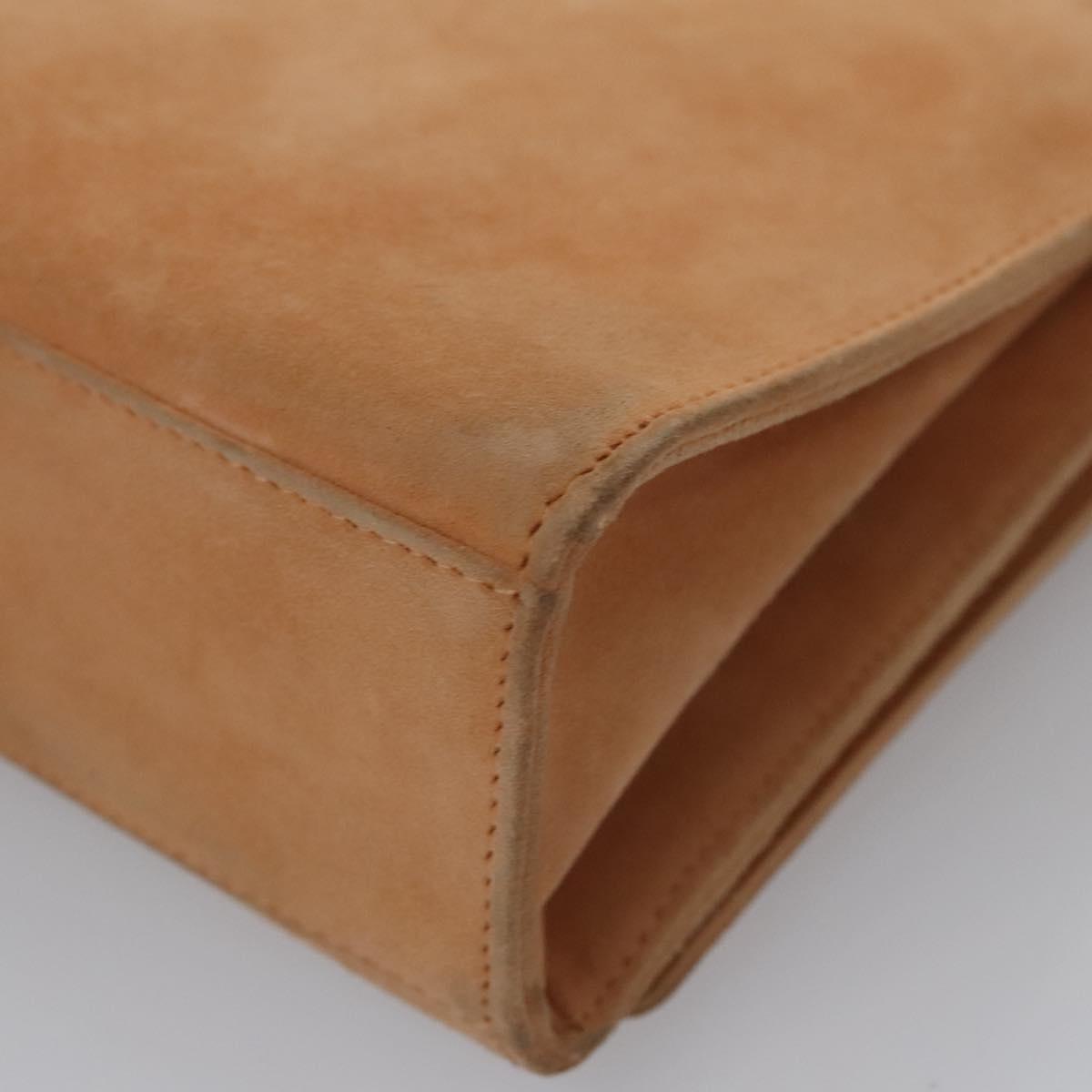 CHANEL Hand Bag Suede Beige Gold CC Auth bs21838