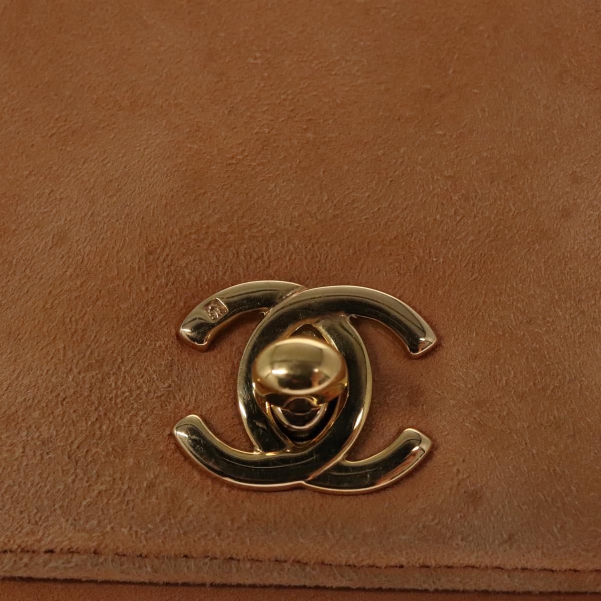 CHANEL Hand Bag Suede Beige Gold CC Auth bs21838