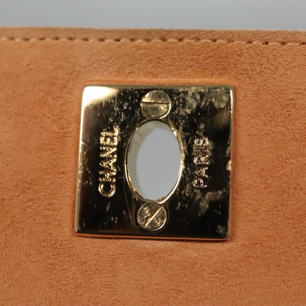 CHANEL Hand Bag Suede Beige Gold CC Auth bs21838