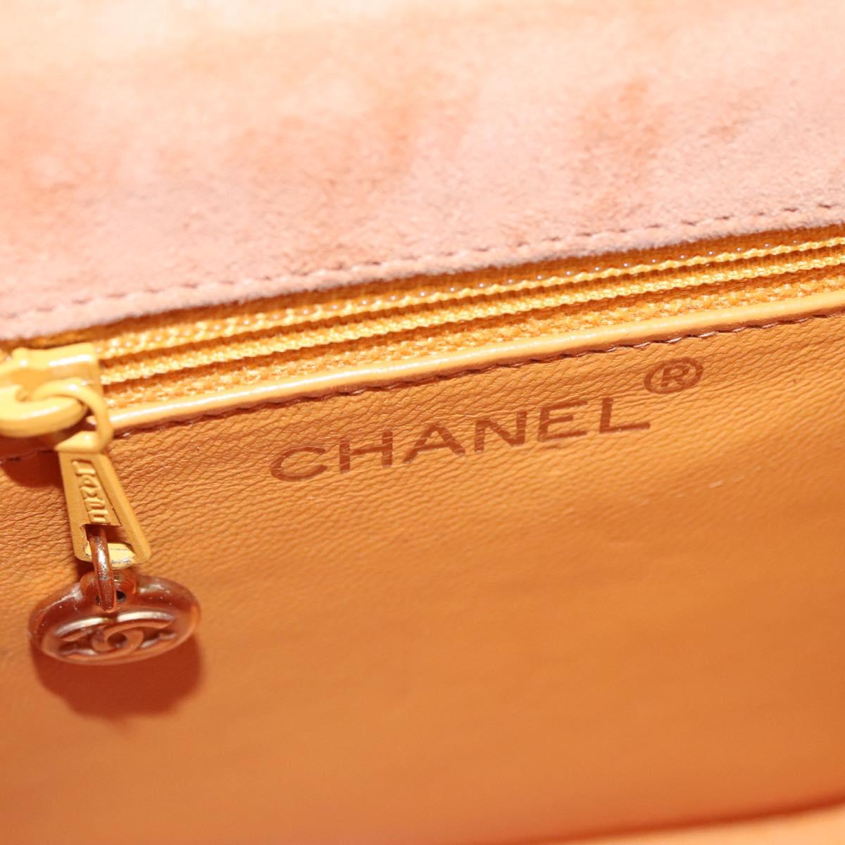 CHANEL Hand Bag Suede Beige Gold CC Auth bs21838