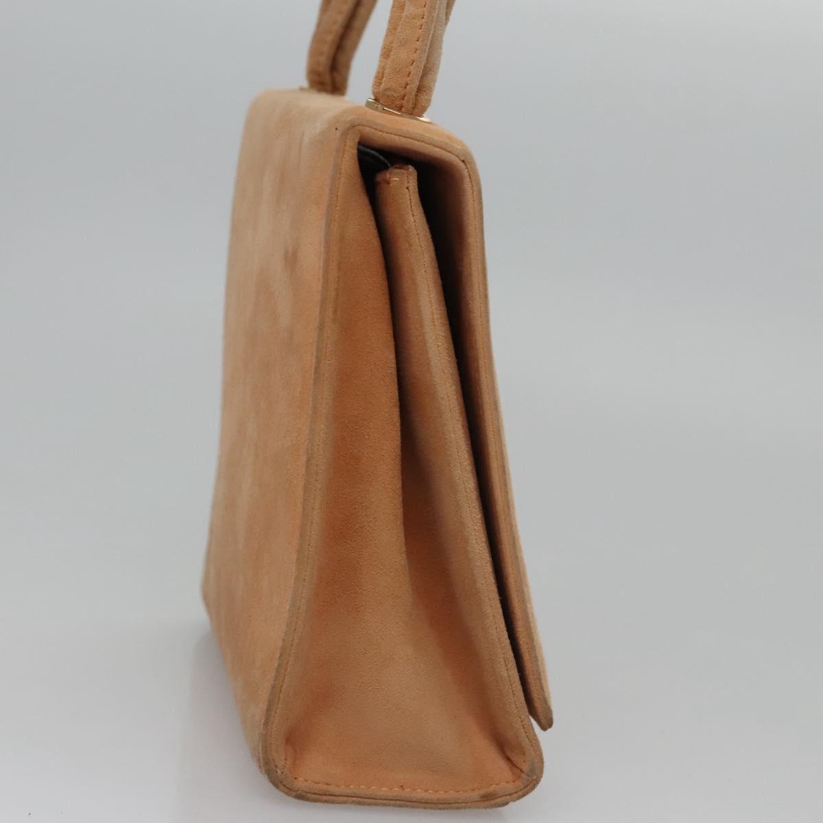 CHANEL Hand Bag Suede Beige Gold CC Auth bs21838