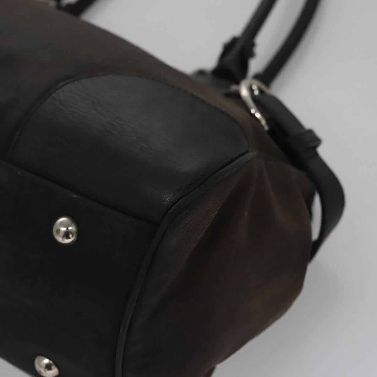 Salvatore Ferragamo Hand Bag Canvas Leather Black Silver Auth bs21851