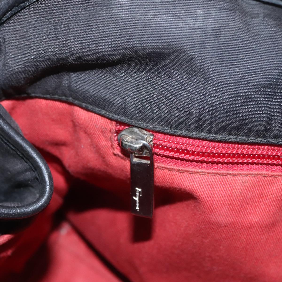 Salvatore Ferragamo Hand Bag Canvas Leather Black Silver Auth bs21851