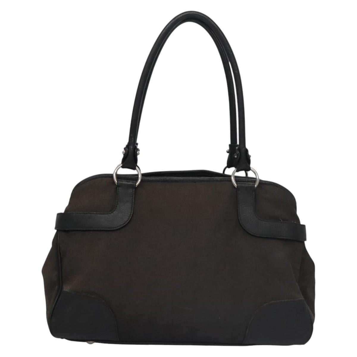 Salvatore Ferragamo Hand Bag Canvas Leather Black Silver Auth bs21851