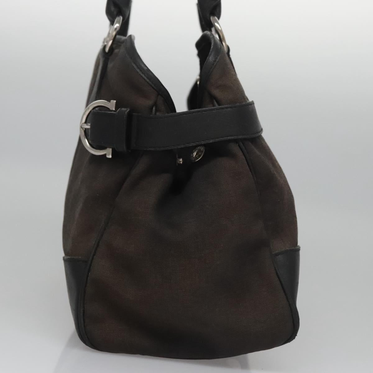 Salvatore Ferragamo Hand Bag Canvas Leather Black Silver Auth bs21851