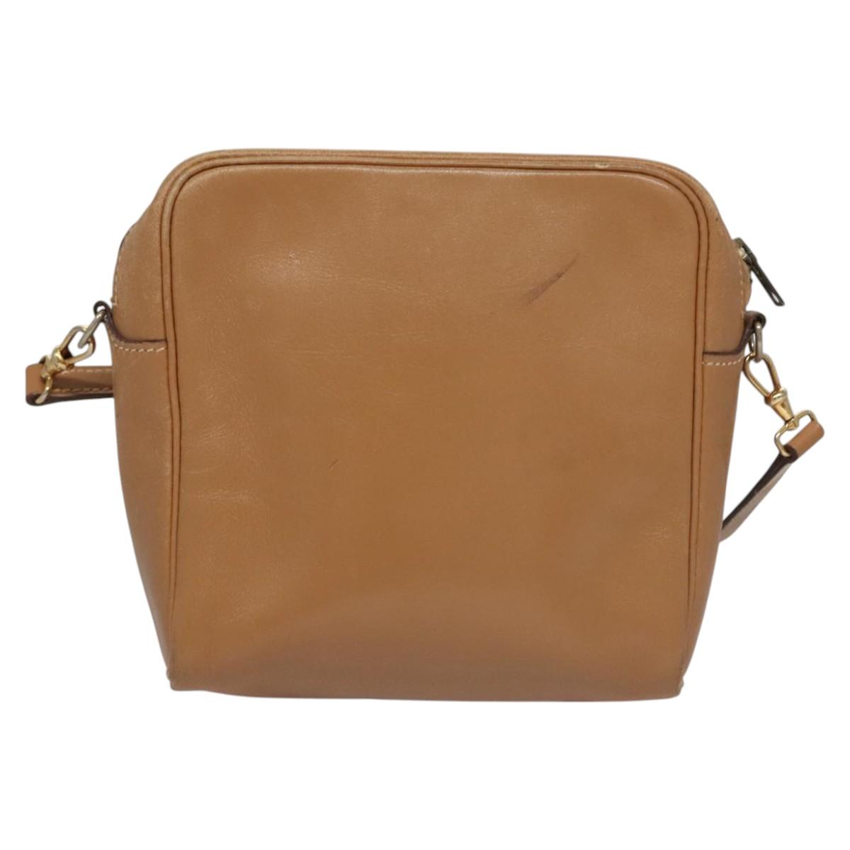 HERMES Jockey Shoulder Bag Leather Beige Gold Auth bs21856