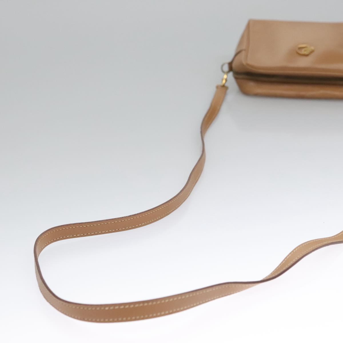 HERMES Jockey Shoulder Bag Leather Beige Gold Auth bs21856