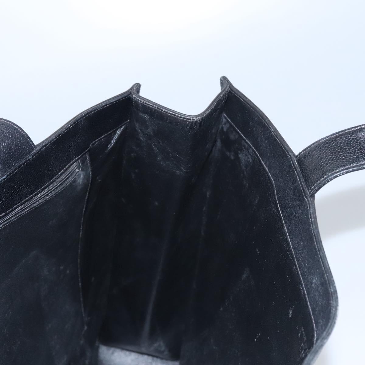 CHANEL COCO Mark Tote Bag Caviar Skin Black Gold CC Auth bs21869