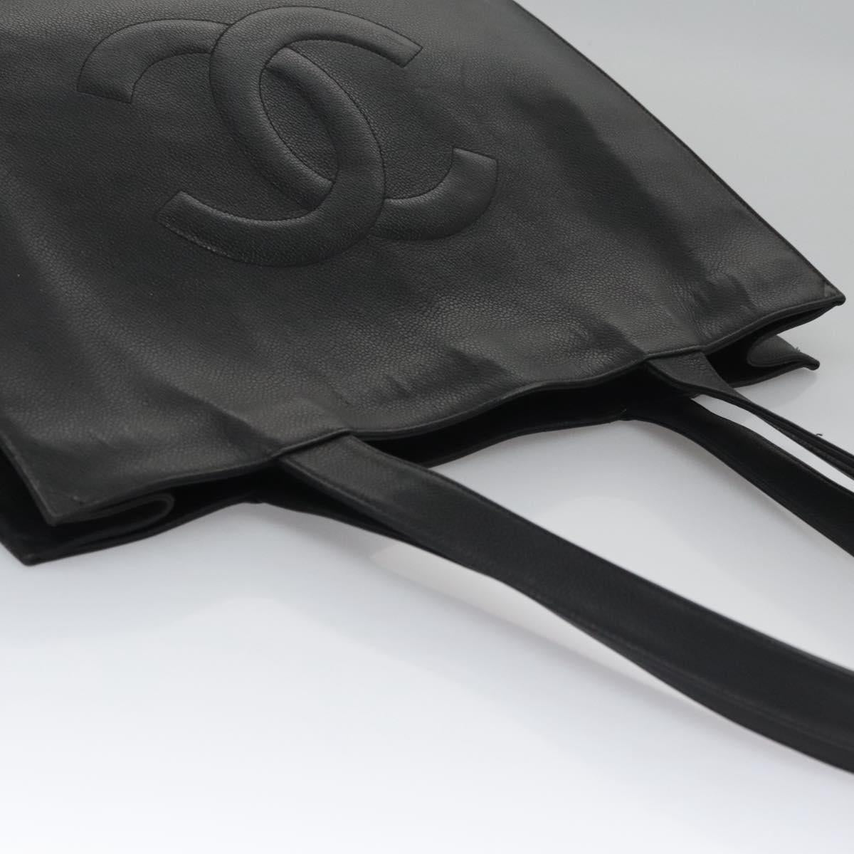 CHANEL COCO Mark Tote Bag Caviar Skin Black Gold CC Auth bs21869