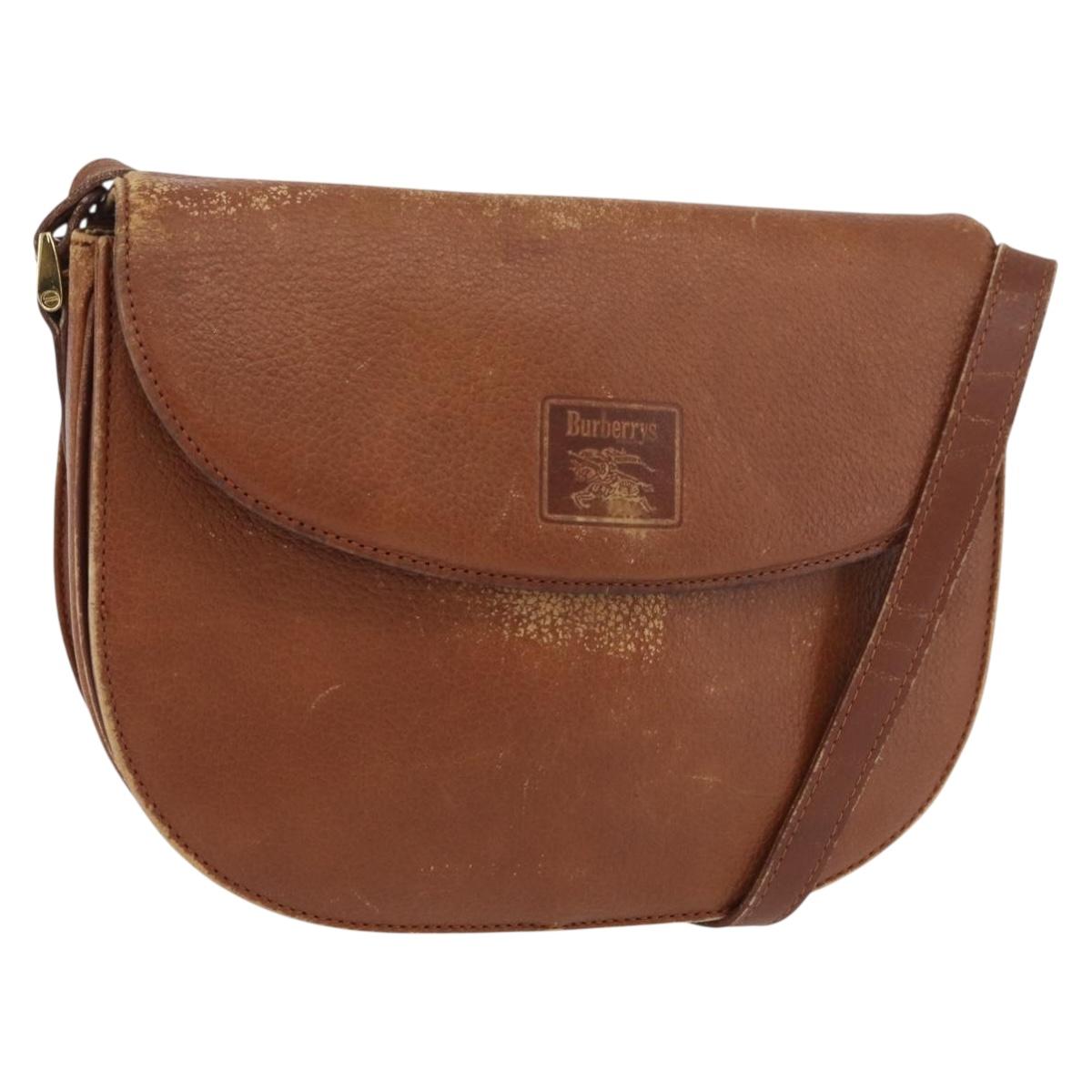 Burberrys Shoulder Bag Leather Brown gold Auth bs21879