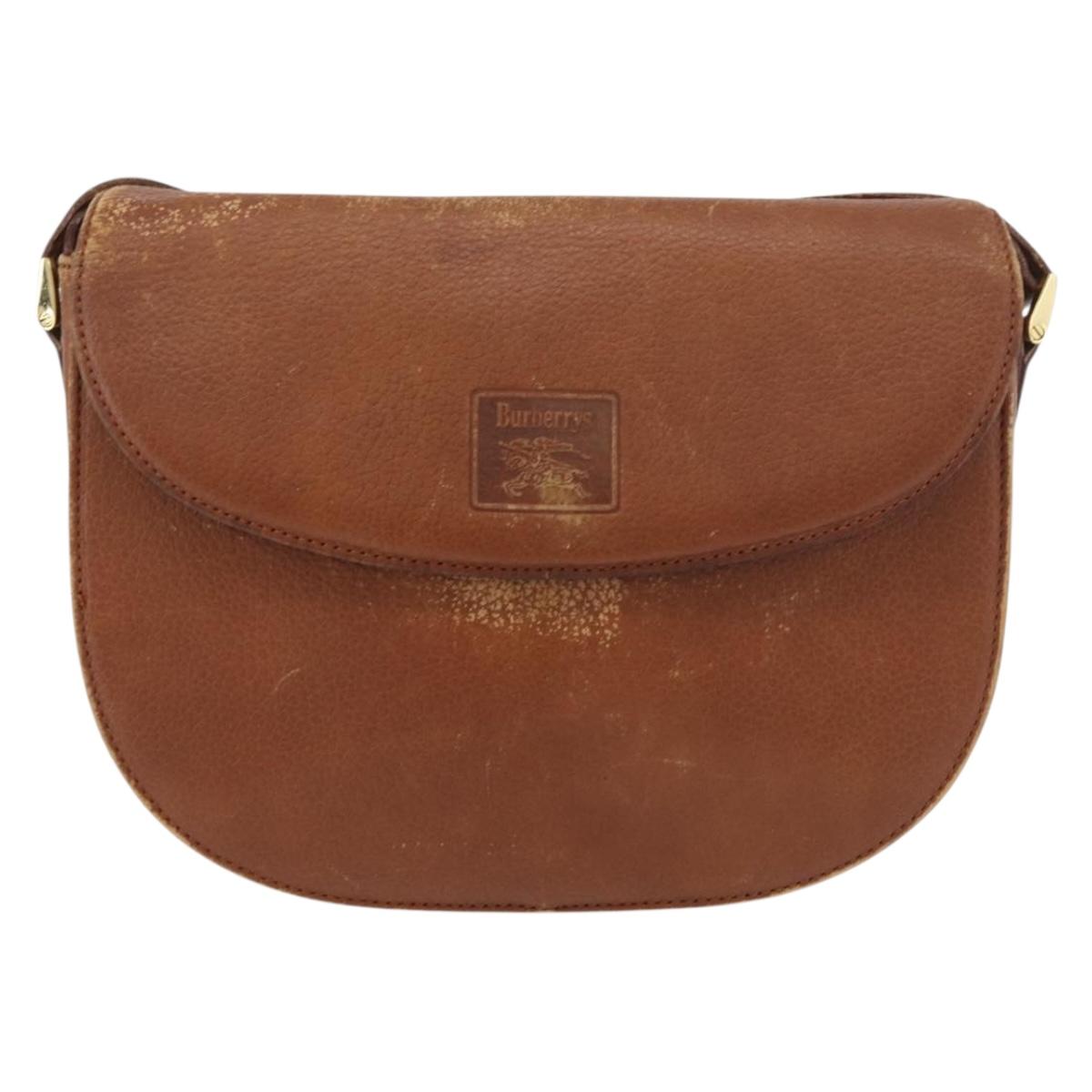 Burberrys Shoulder Bag Leather Brown gold Auth bs21879