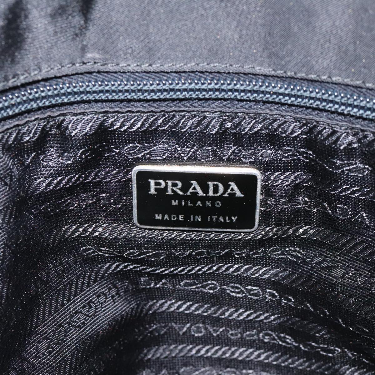 PRADA Tote Bag Nylon Black Silver Auth bs21891