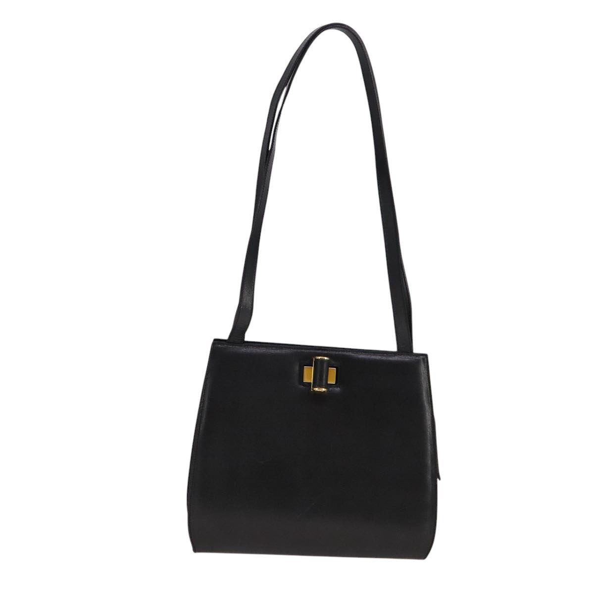 Salvatore Ferragamo Shoulder Bag Leather Black Gold Auth bs21904