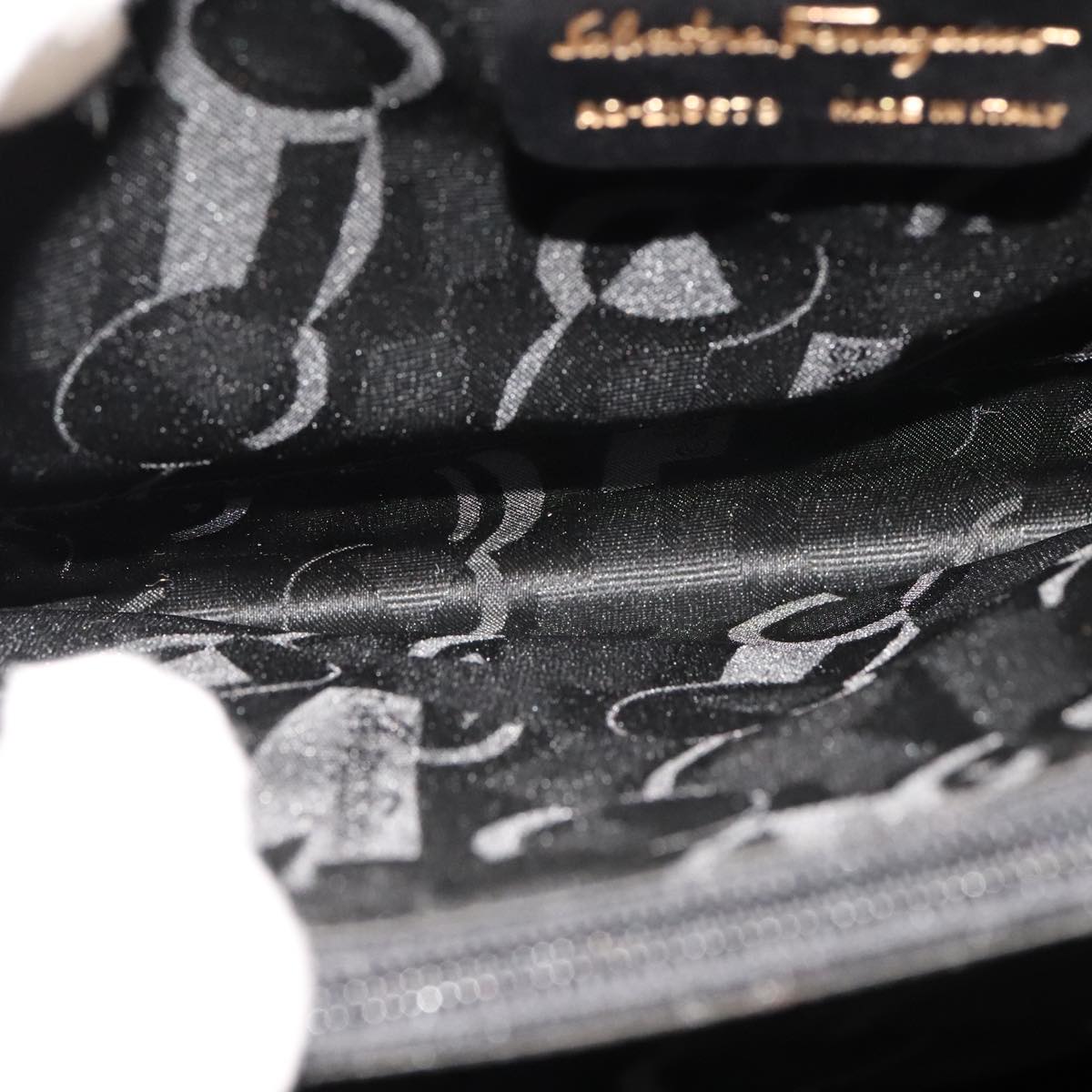 Salvatore Ferragamo Shoulder Bag Leather Black Gold Auth bs21904