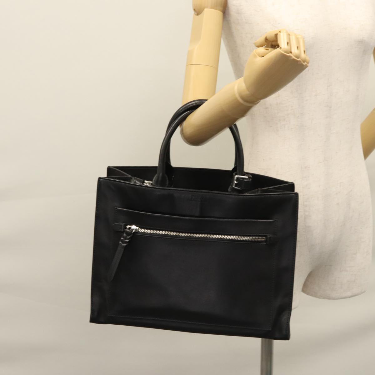 Poro Ralph Lauren Hand Bag Leather Black Silver Auth bs21919
