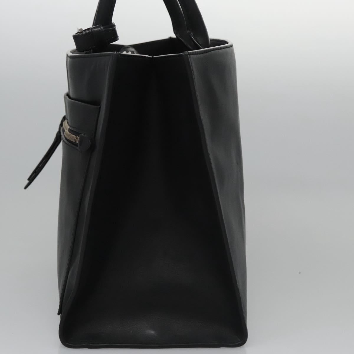 Poro Ralph Lauren Hand Bag Leather Black Silver Auth bs21919