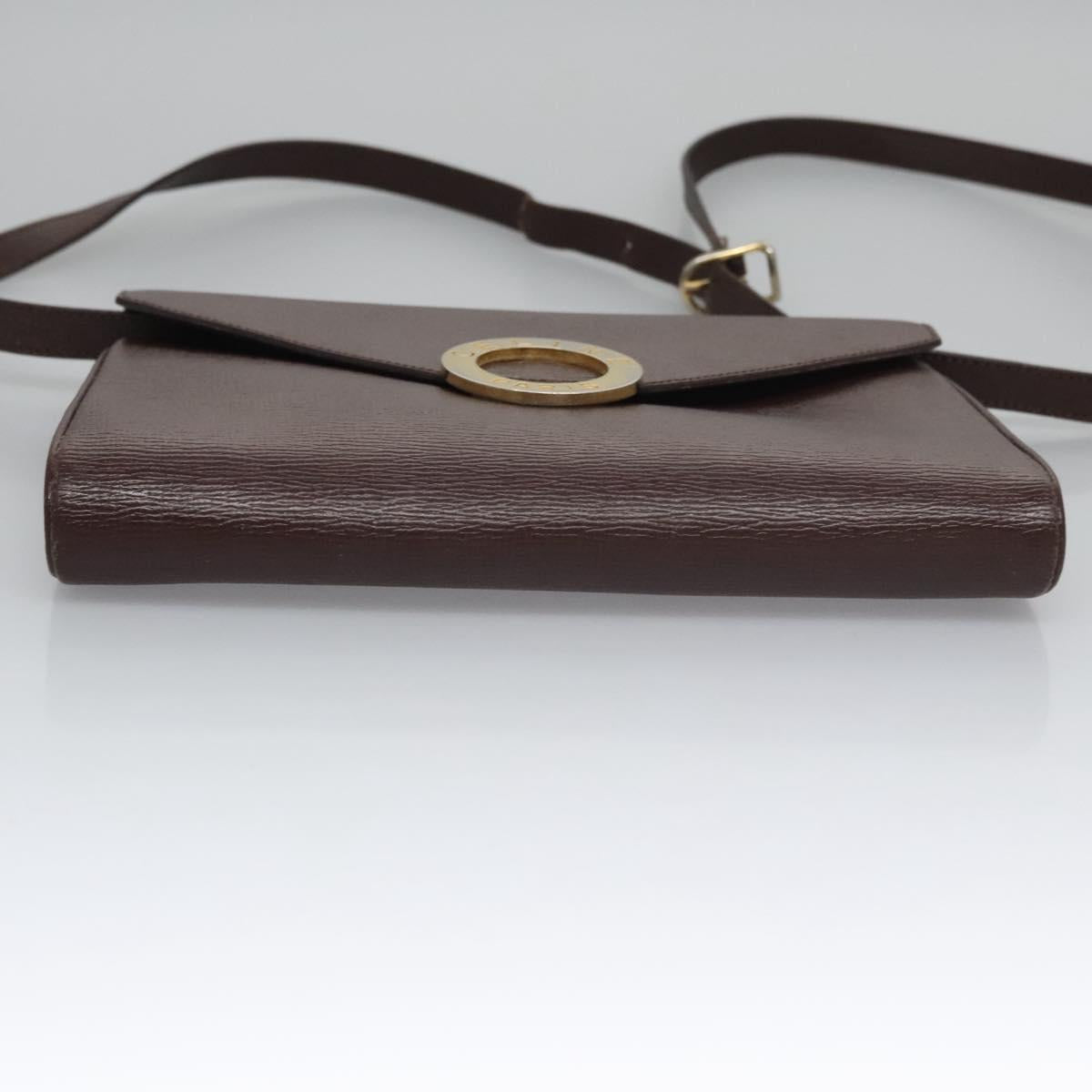 CELINE Circle Shoulder Bag Leather Brown Gold Auth bs21922