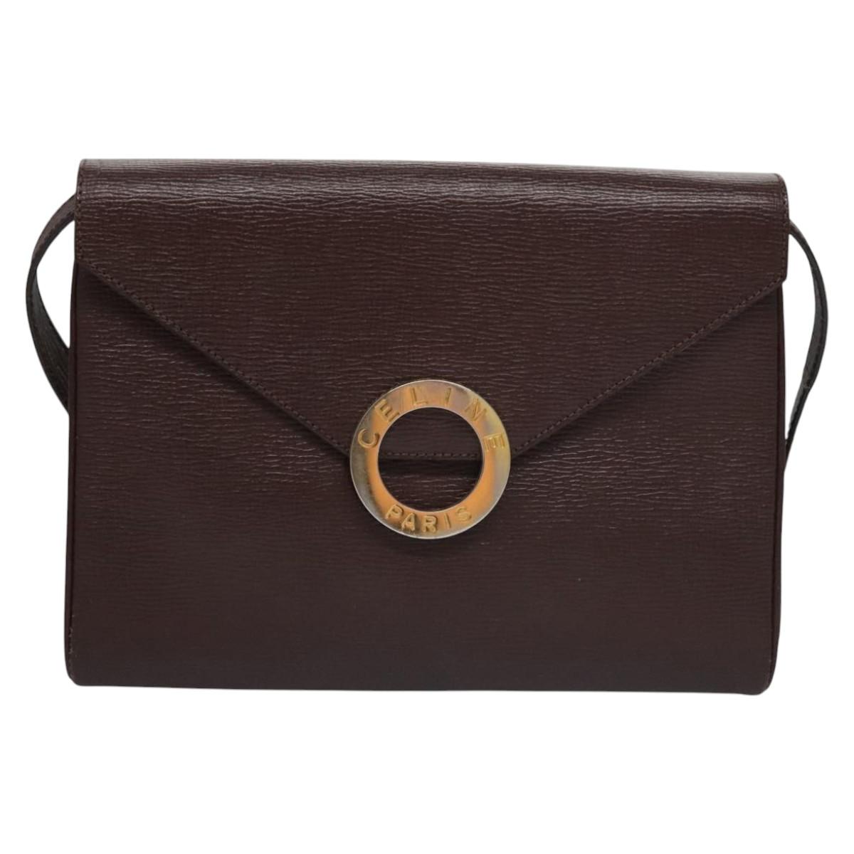 CELINE Circle Shoulder Bag Leather Brown Gold Auth bs21922