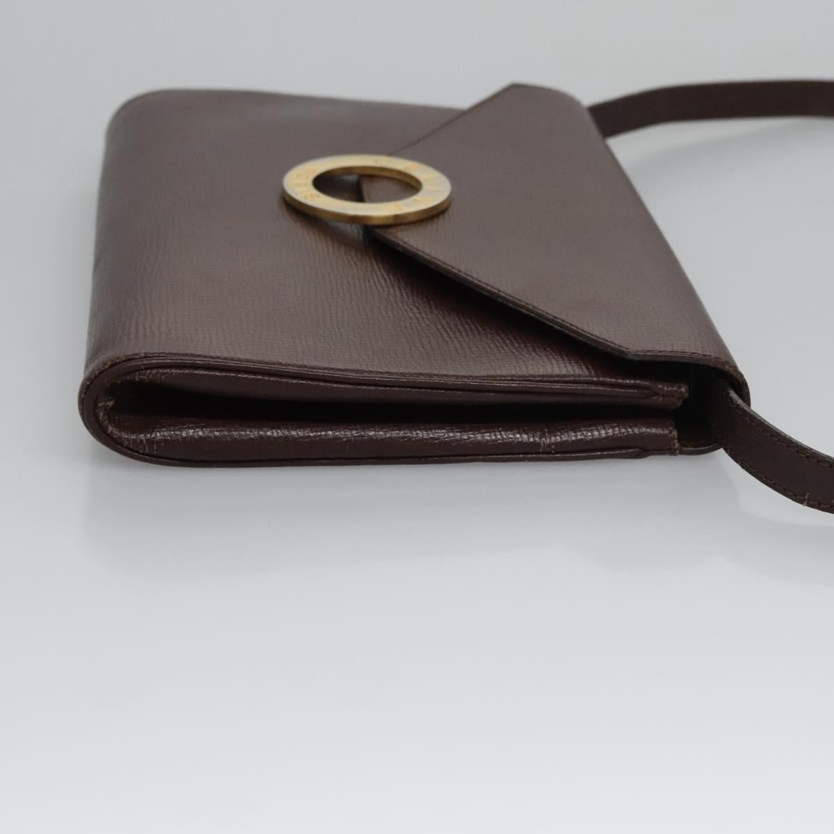 CELINE Circle Shoulder Bag Leather Brown Gold Auth bs21922