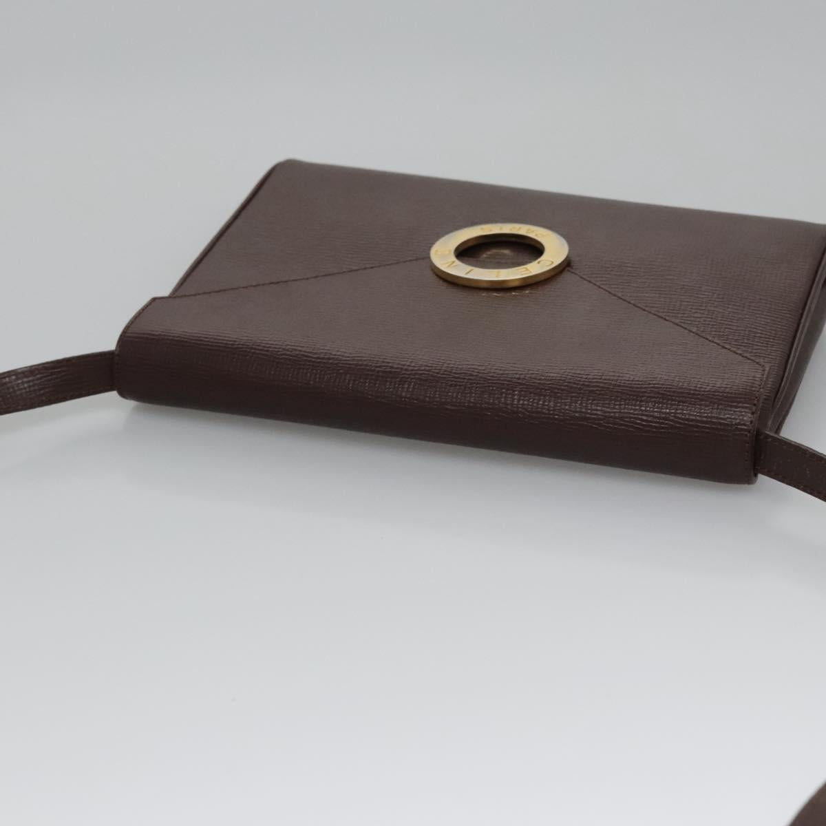 CELINE Circle Shoulder Bag Leather Brown Gold Auth bs21922