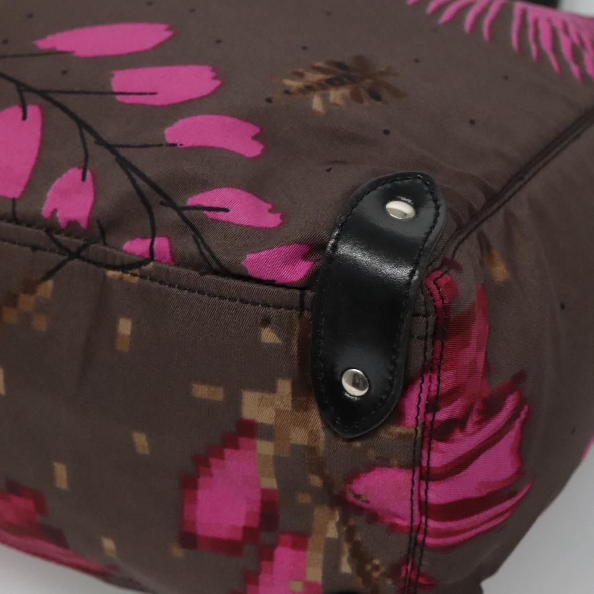 Miu Miu Tote Bag Nylon Leather Gray Pink Silver Auth bs21930