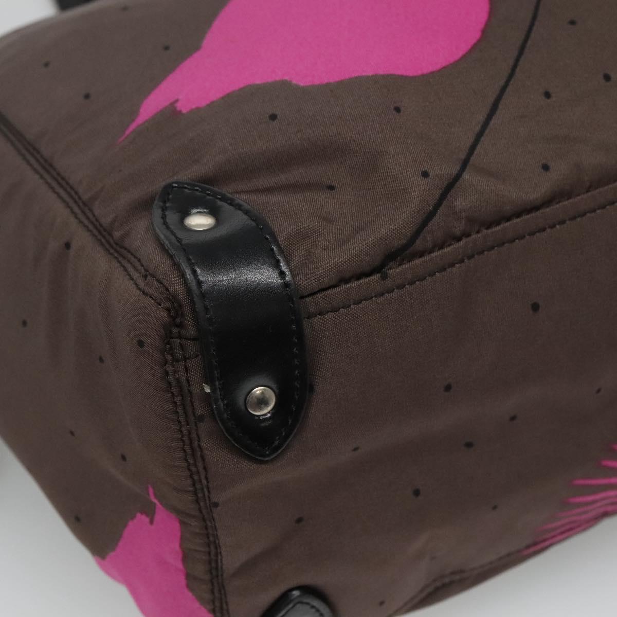 Miu Miu Tote Bag Nylon Leather Gray Pink Silver Auth bs21930