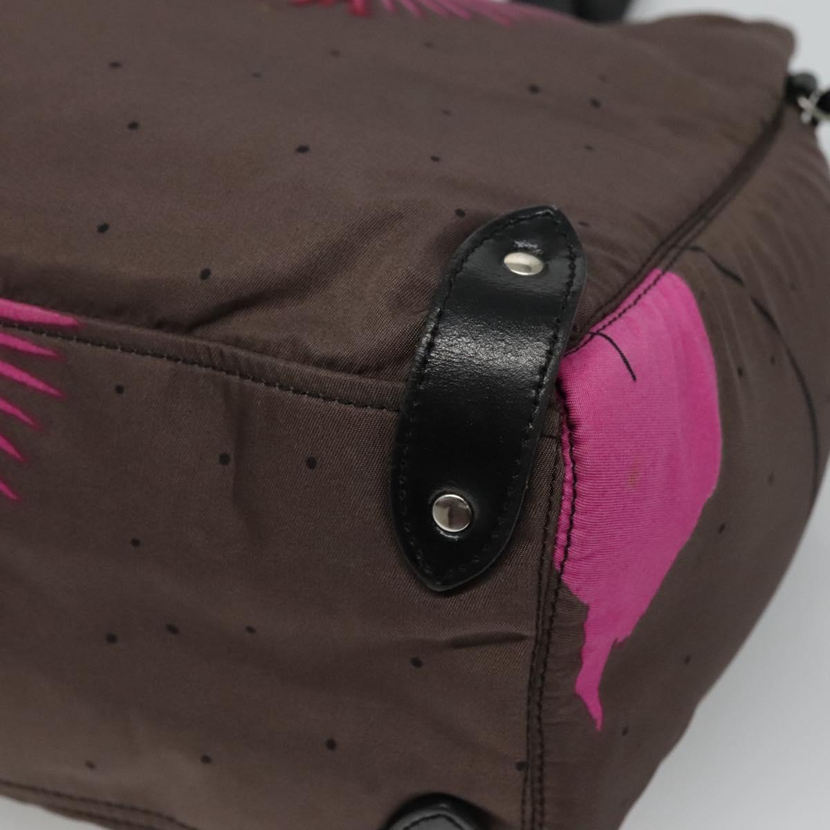 Miu Miu Tote Bag Nylon Leather Gray Pink Silver Auth bs21930