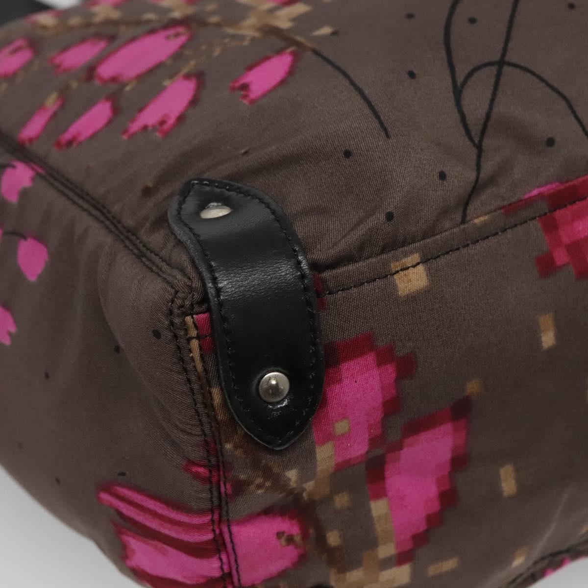 Miu Miu Tote Bag Nylon Leather Gray Pink Silver Auth bs21930