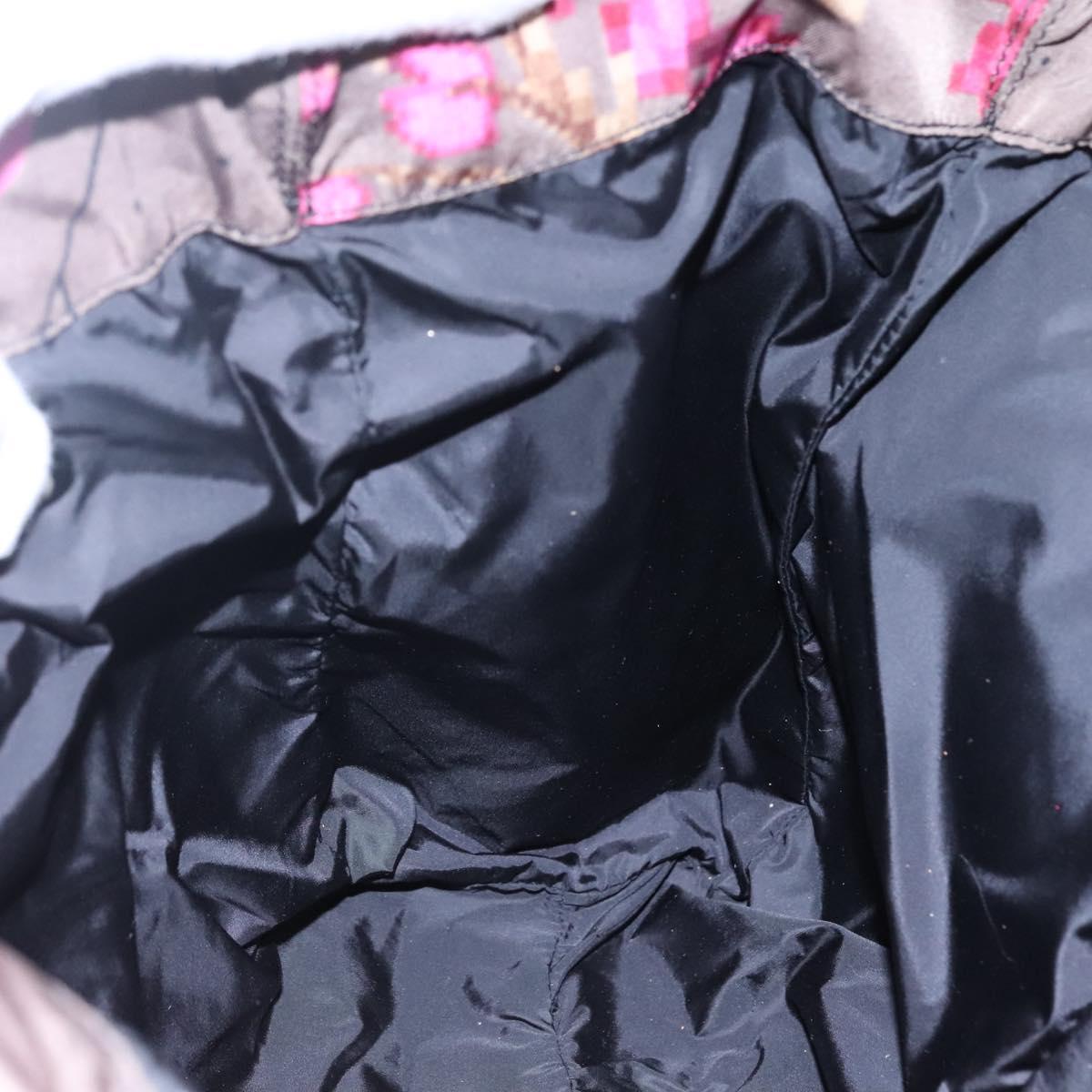 Miu Miu Tote Bag Nylon Leather Gray Pink Silver Auth bs21930