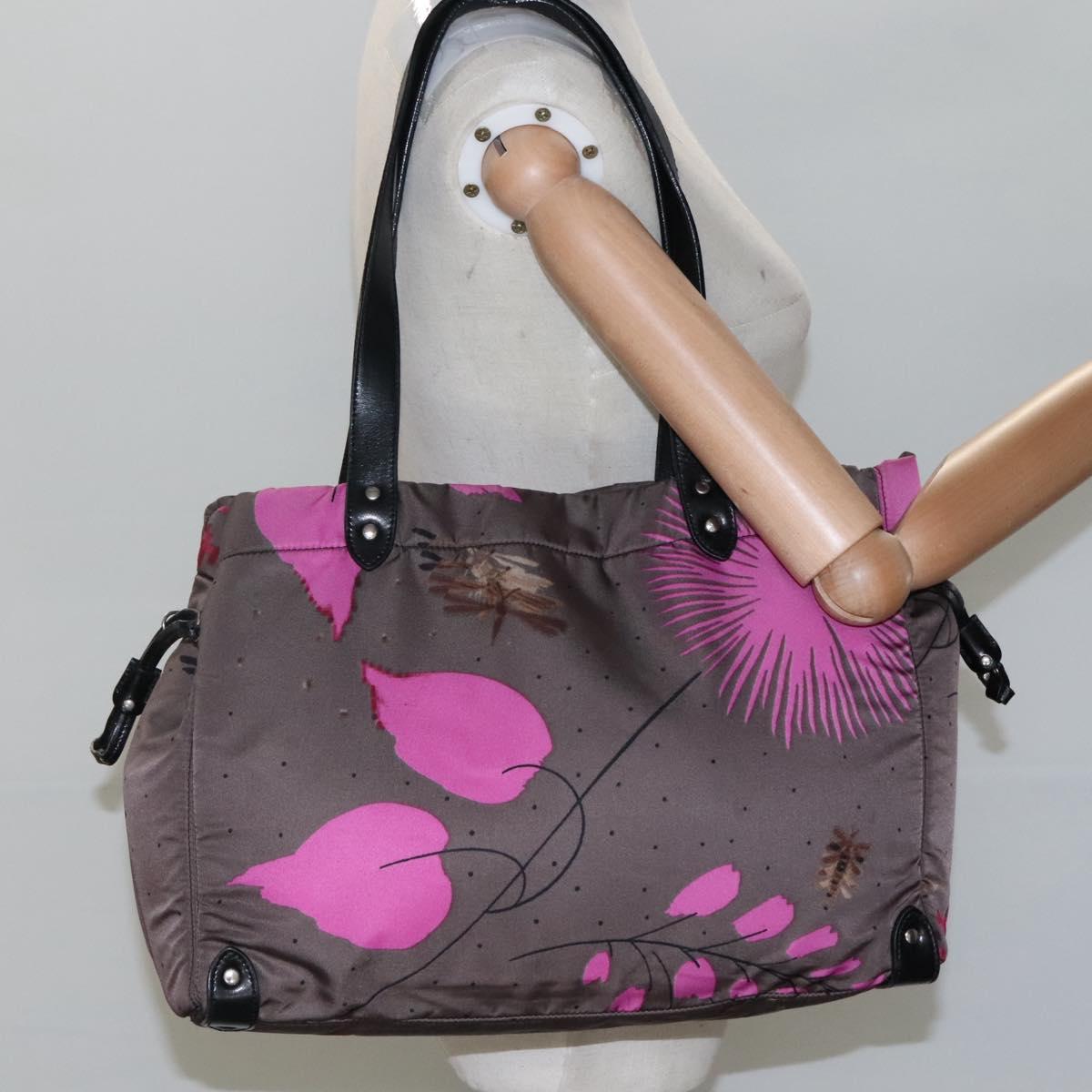 Miu Miu Tote Bag Nylon Leather Gray Pink Silver Auth bs21930