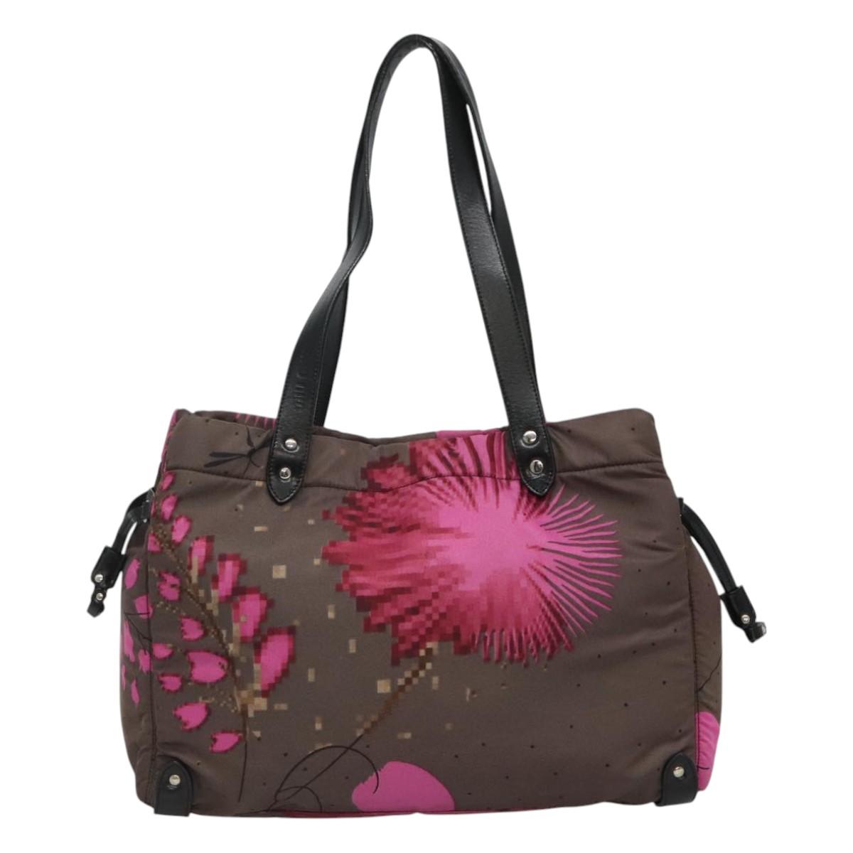 Miu Miu Tote Bag Nylon Leather Gray Pink Silver Auth bs21930