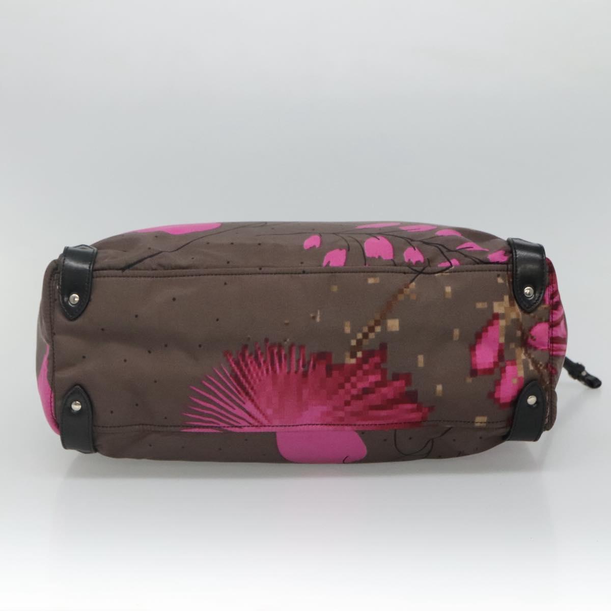 Miu Miu Tote Bag Nylon Leather Gray Pink Silver Auth bs21930