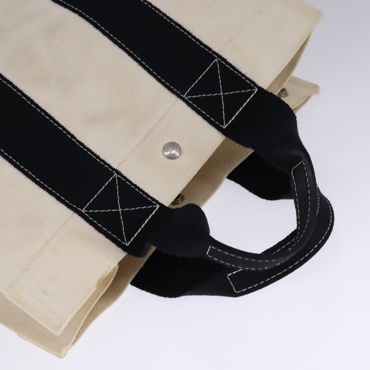 HERMES Bora Bora PM Tote Bag Canvas White Black Silver Auth bs21949