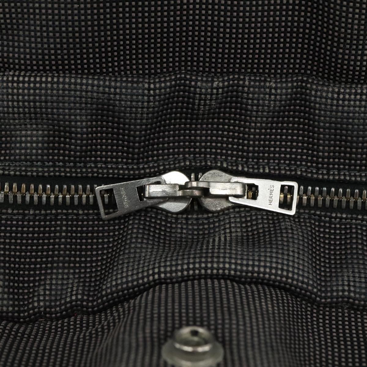 HERMES Her Line MM Hand Bag Canvas Gray Silver Auth bs21952