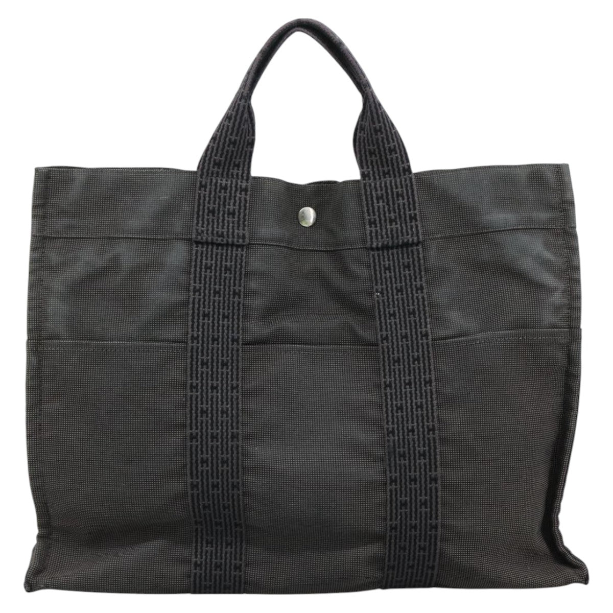 HERMES Her Line MM Hand Bag Canvas Gray Silver Auth bs21952