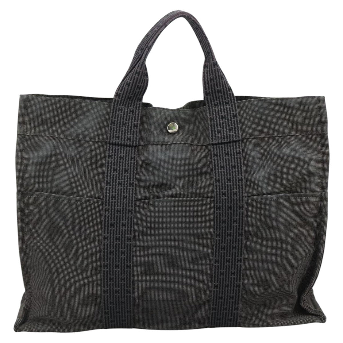 HERMES Her Line MM Hand Bag Canvas Gray Silver Auth bs21952