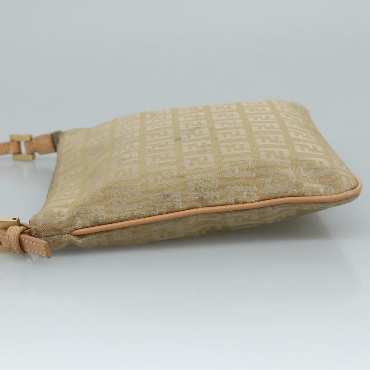 FENDI Zucchino Canvas Shoulder Bag Beige Gold Auth bs21960