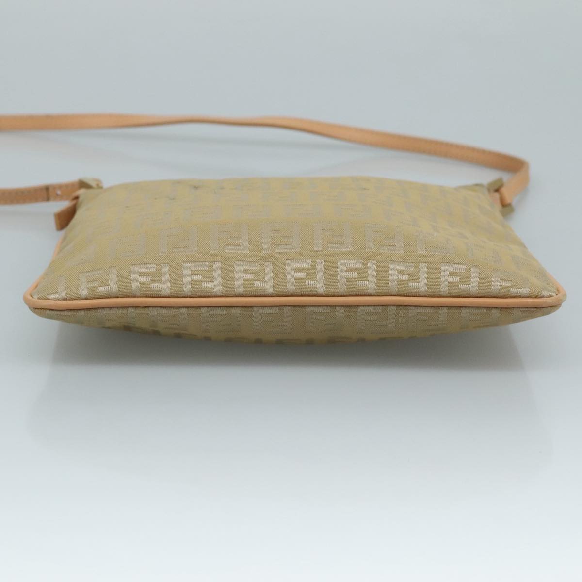 FENDI Zucchino Canvas Shoulder Bag Beige Gold Auth bs21960