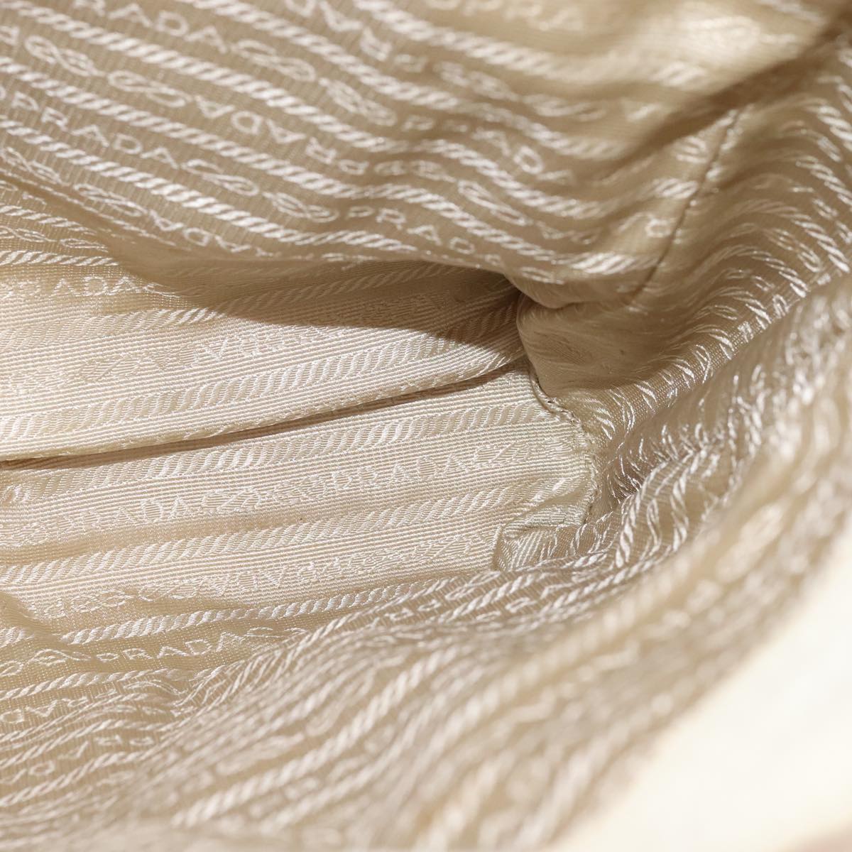 PRADA Tote Bag Canvas Leather Beige White Silver Auth bs21967