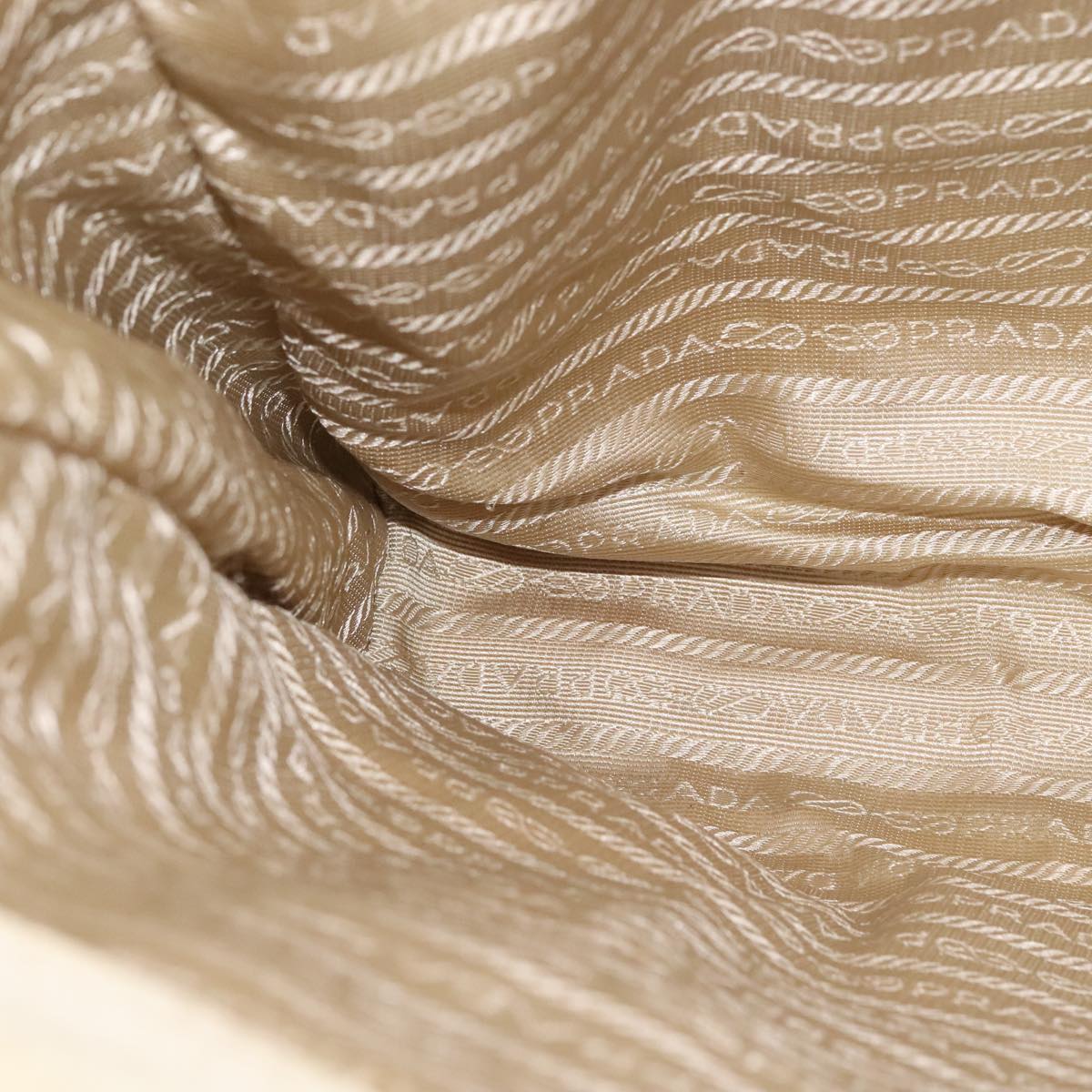 PRADA Tote Bag Canvas Leather Beige White Silver Auth bs21967