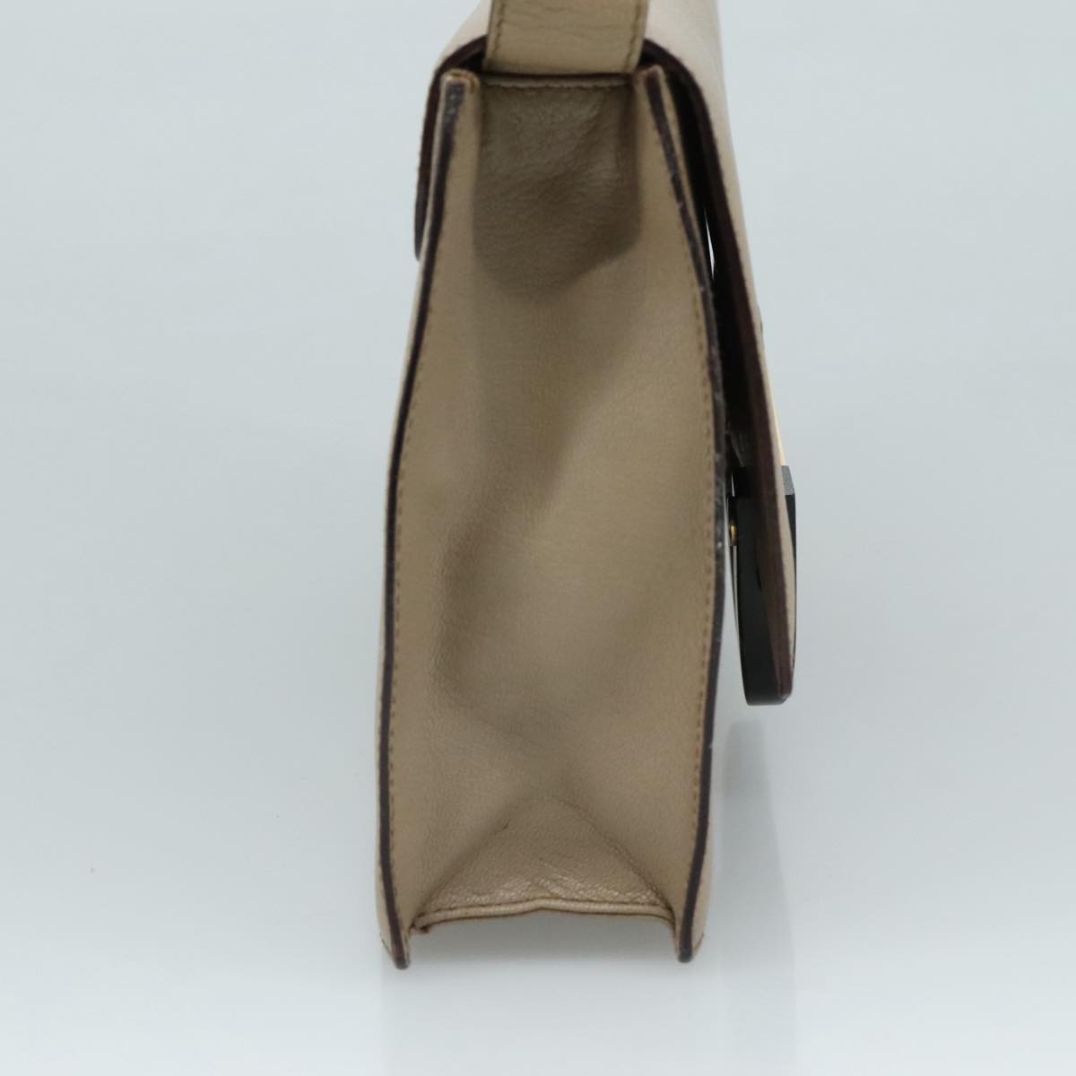 GUCCI Shoulder Bag Leather Wood Beige Black gold Auth bs21980