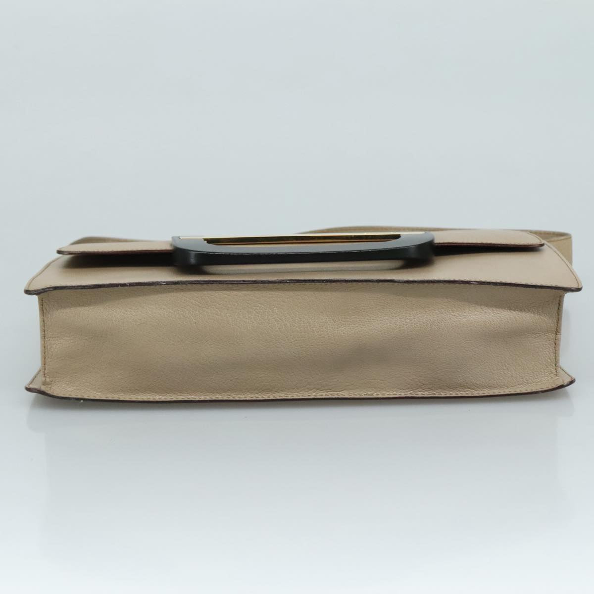 GUCCI Shoulder Bag Leather Wood Beige Black gold Auth bs21980
