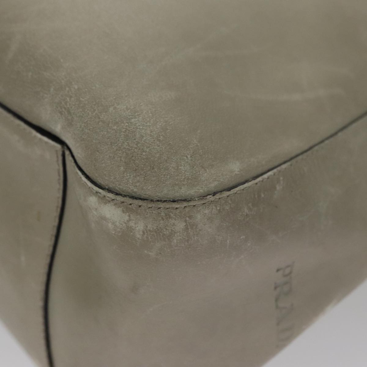 PRADA Shoulder Bag Leather Plastic Gray Dark Brown Auth bs21988